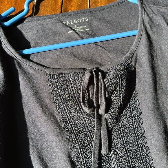 Talbots navy front tie 3/4‎ sleeve cotton and Modal extra large top ￼ - Picture 2 of 3